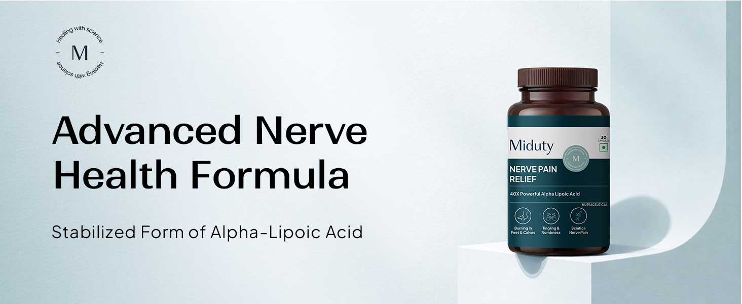 Miduty Nerve Pain Relief Supplement for Nerve Blocks | L-Carnitine, Active Alpha Lipoic Acid 200mg | Helps in Sciatica Pain & Tingling Sensation - 30 Capsules