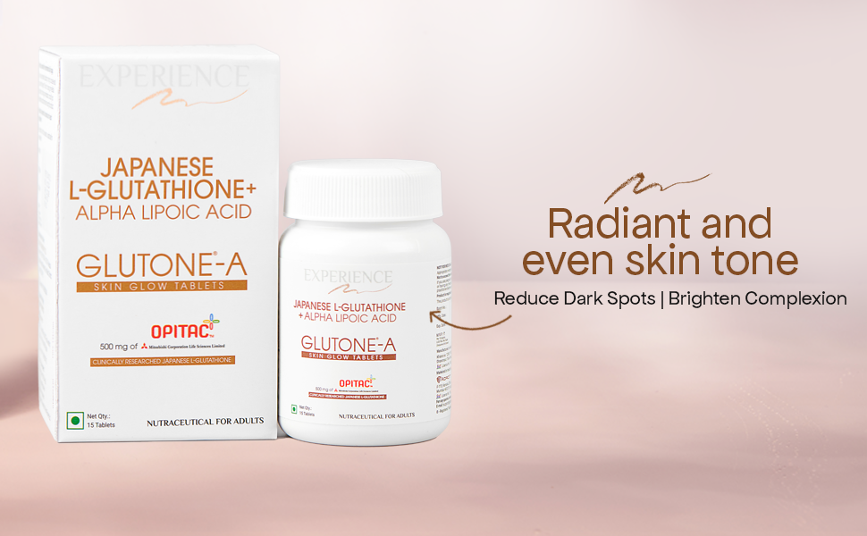 Glutone-A Japanese OPITAC L-Glutathione Tablets with Alpha Lipoic Acid | For Pigmentation, Dull & UV-Damaged Skin | Skin Radiance & Antioxidant Support | Unisex | Vegetarian | 15 Tablets