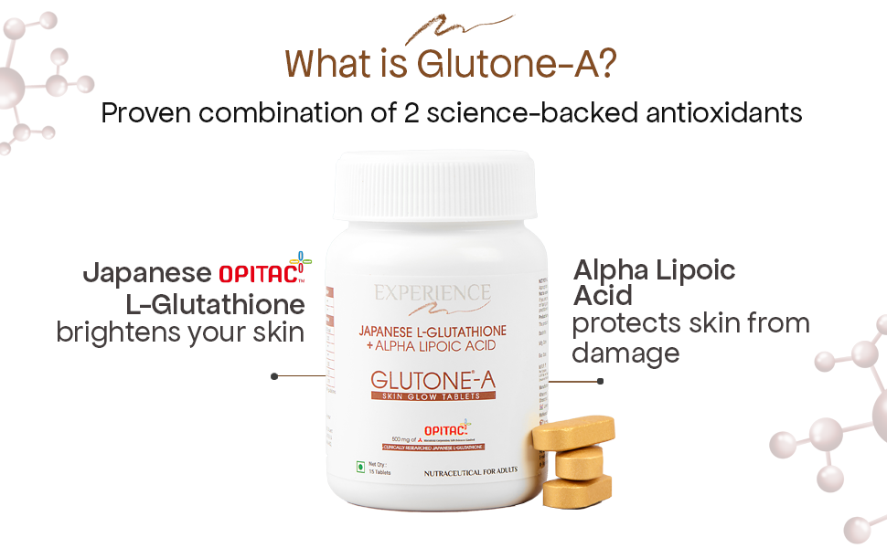 Glutone-A Japanese OPITAC L-Glutathione Tablets with Alpha Lipoic Acid | For Pigmentation, Dull & UV-Damaged Skin | Skin Radiance & Antioxidant Support | Unisex | Vegetarian | 15 Tablets