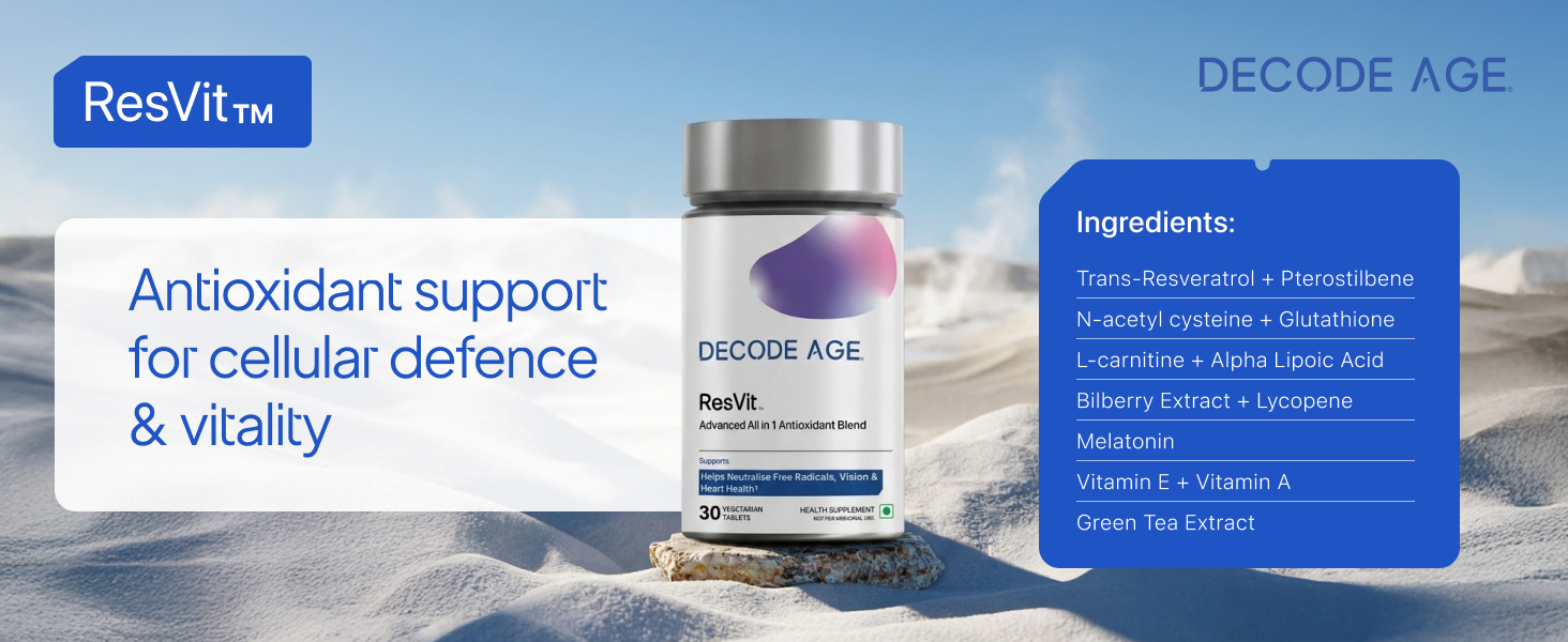 Resveratrol Supplement 300 mg | 12-in-1 Antioxidant Supplement with Glutathione, Trans-Resveratrol & NAC for Cellular Repair, Healthy Skin, Hair, Immunity & Heart | GMO Free | Decode Age ResVit