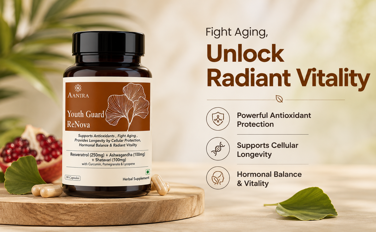 Youth Guard ReNova Herbal Supplement with Resveratrol 250mg, Ashwagandha, Shatavari for Antioxidant Support (30 Capsule)