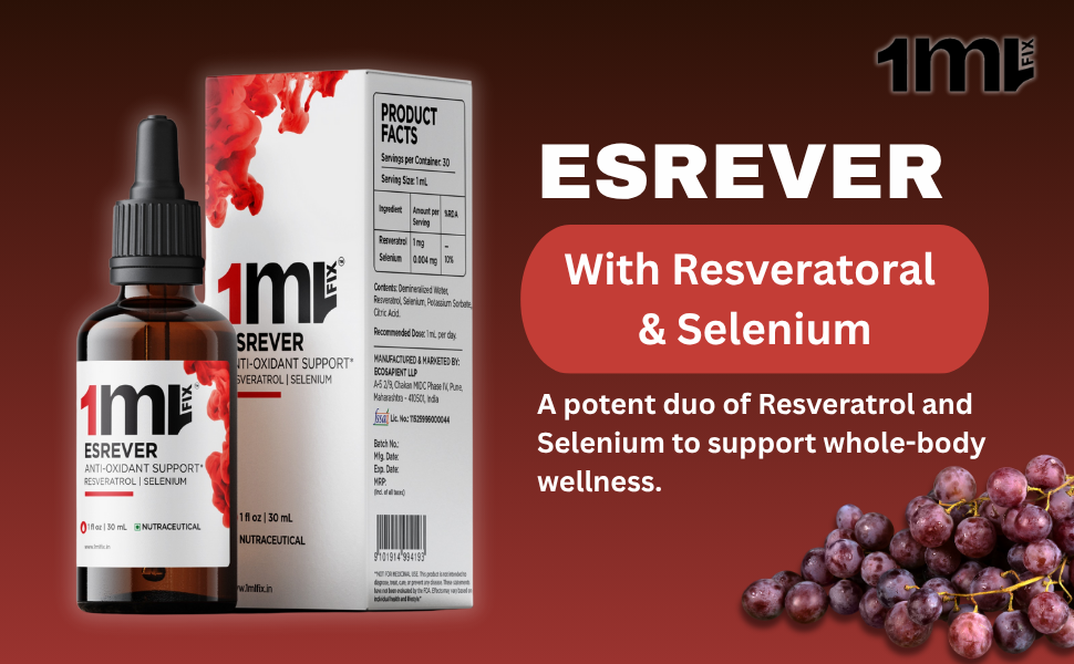 ESREVER Resveratrol- 30ML | 1ML/Serving | 30 Servings | ANTI-OXIDANT SUPPORT* | Contains Selenium |