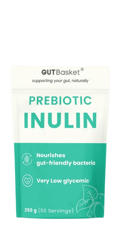 Gutbasket Pure Inulin Powder (250g) - Prebiotic Fiber for Gut Health & Digestive Wellness - Vegan, Non-GMO, Gluten-Free - Ideal for Smoothies, Coffee, and Baking
