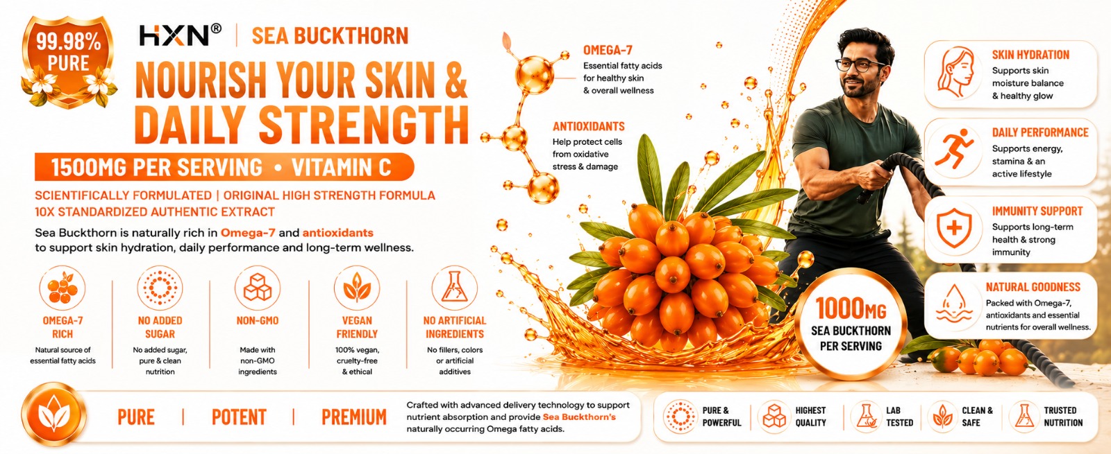 HXN Seabuckthorn Sea Buckthorn 1500mg -60 tablets