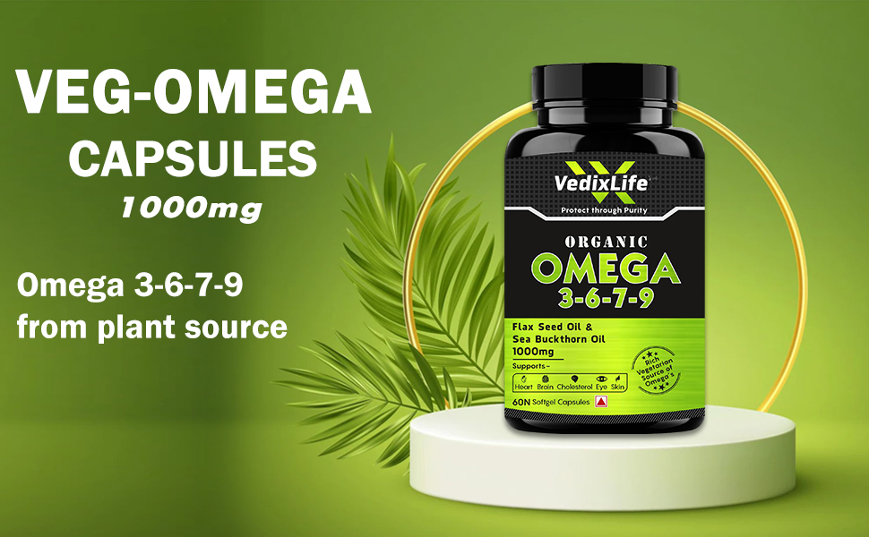 OMEGA 3-6-7-9 Capsule With Flax Seed & Sea Buckthorn Oil | Organic Ingredients, Non-GMO, Gluten Free for Men and Women | Immunity Booster, For Stronger Bones And Joints | 60 Softgel Capsules