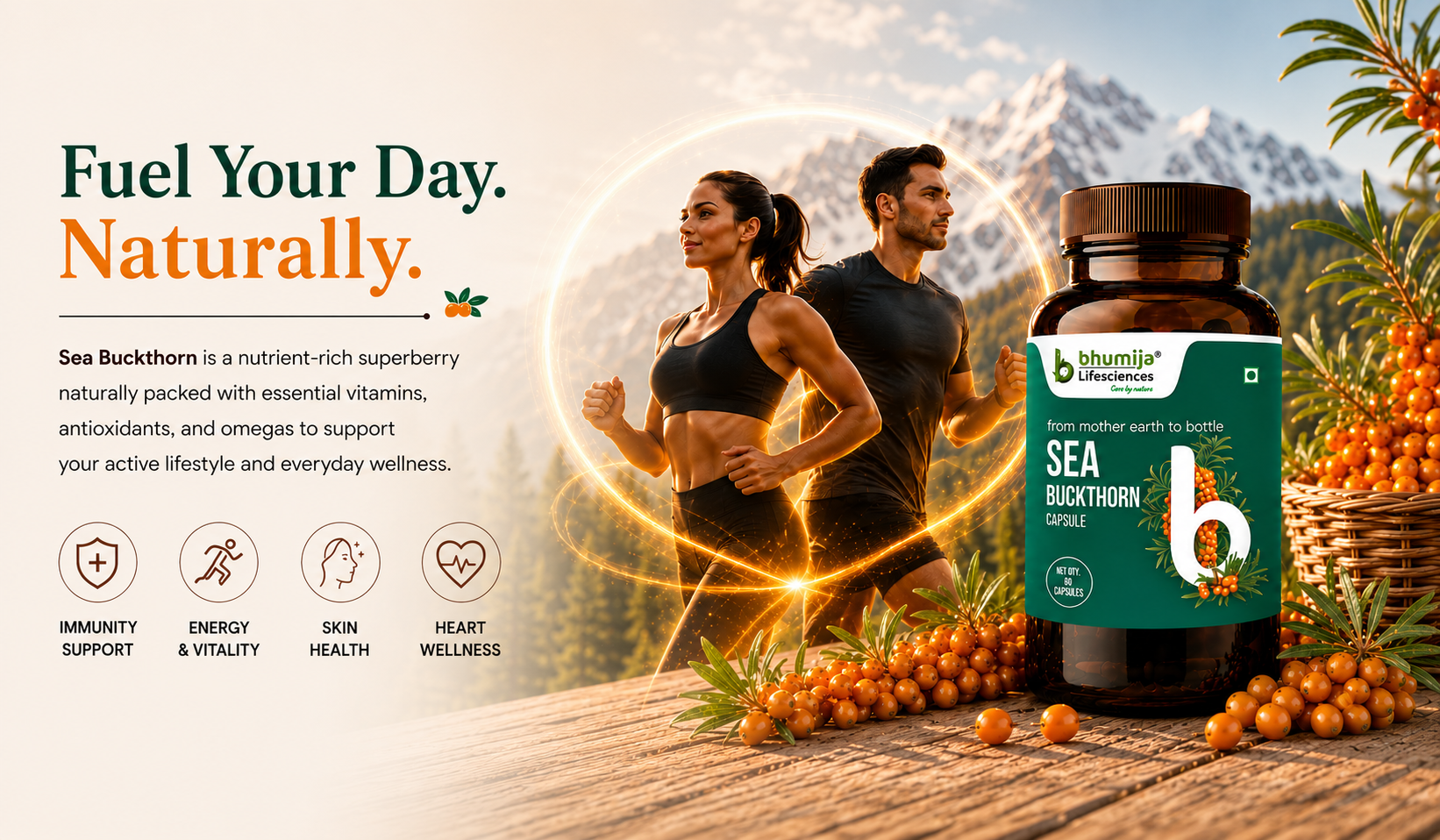Bhumija Lifesciences Sea Buckthorn Capsules 500mg | 60 Veg Caps