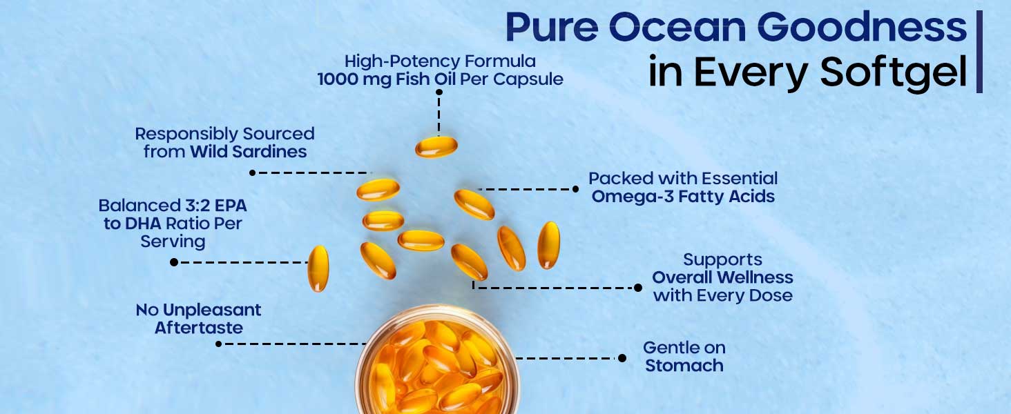 INLIFE Fish Oil Omega 3 Supplement 1000mg, EPA DHA, 60 Softgels