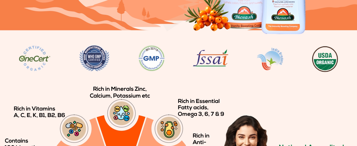 Biosash Sea Buckthorn Pulp Juice 750ml | From Certified Organic Berries , Cold-Pressed | Rich in Omega 3 6 7 9, Vitamins & Antioxidants | No Added Sugar, Glow Skin , Gut health , Immunity , Herbal, Wellness & Vitality , 50 Serves