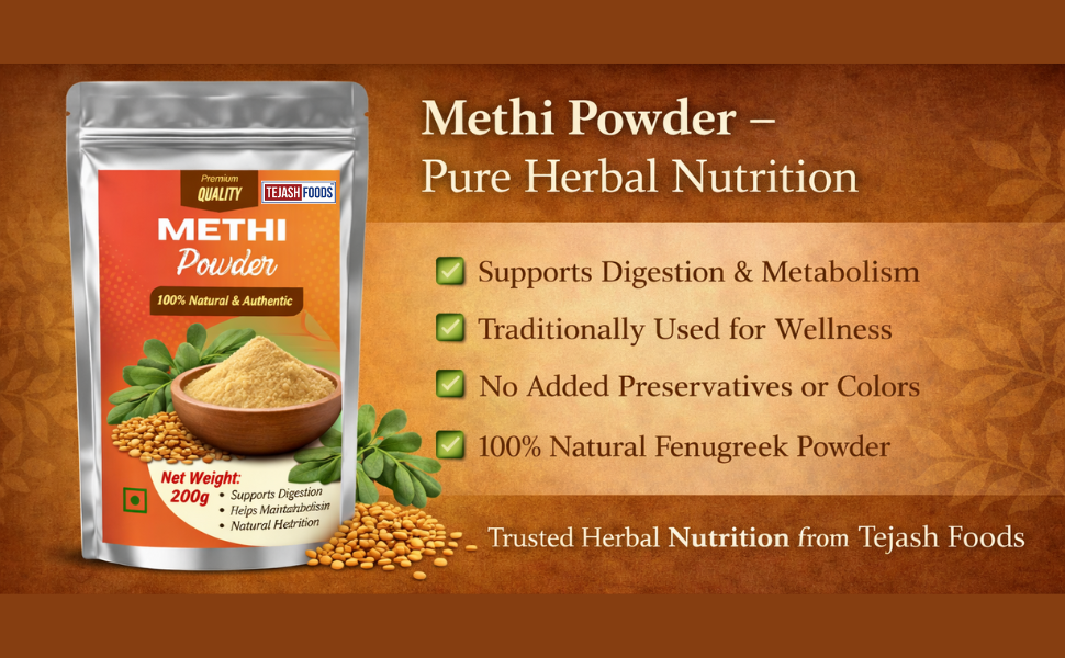 Methi Powder, 100% Natural Fenugreek Seed Powder, Supports Digestion and Metabolism, Light Brown, 200g