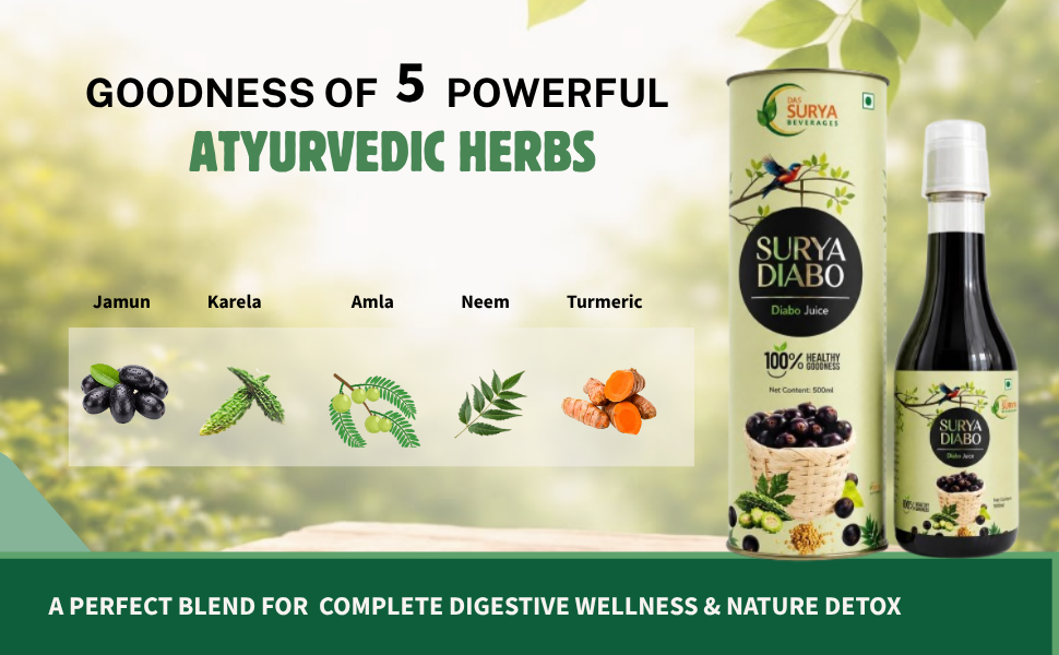 Diabo Juice, Bitter Tangy and Herbal, Ayurvedic Blood Sugar Support with Jamun, Neem, Amla, Karela, Methi, Turmeric, Bael Leaves and Kutki, Liquid, 500ml