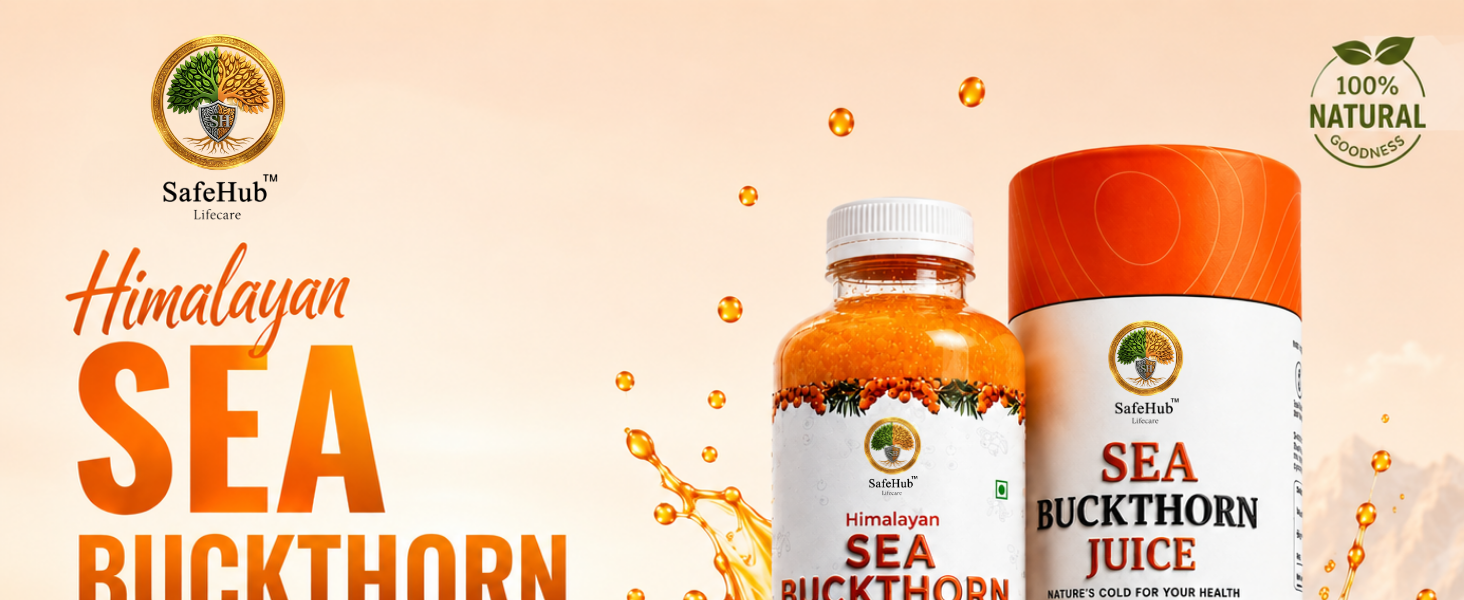 Safehub Himalayan Sea Buckthorn Pulp 300ml | Cold-Pressed Fruit Pulp | Naturally Rich in Vitamin C & Omega 3, 6, 7, 9 | Daily Wellness & Nutrition Drink