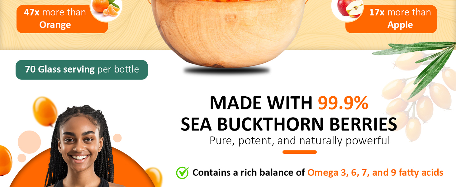 Baton Tea Himalayan Sea Buckthorn Pulp Juice 500ml | Cold-Pressed | Natural Vitamin C, Omega 3 6 7 9, Antioxidants | Immunity, Skin Glow & Gut Health Support | No Added Sugar | Lab Tested |Pack Of 1