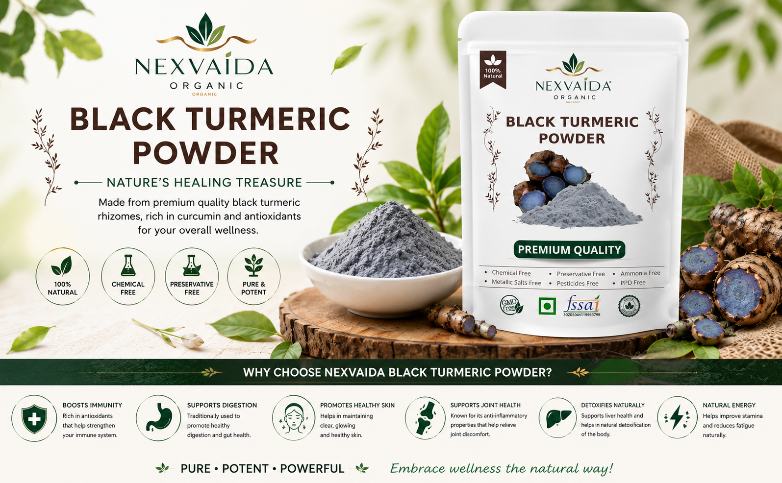 Black Turmeric Powder - 100 gm | (Kali Haldi) - 100% Pure & Natural, Raw Herbal Powder, Chemical-Free, Finely Ground, for Ayurvedic & Spiritual Use