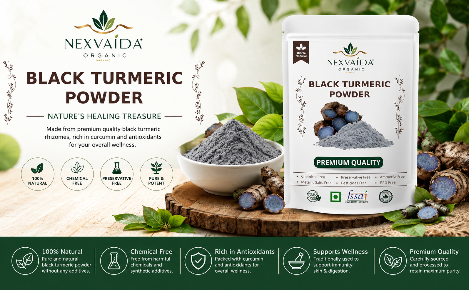Black Turmeric Powder - 100 gm | (Kali Haldi) - 100% Pure & Natural, Raw Herbal Powder, Chemical-Free, Finely Ground, for Ayurvedic & Spiritual Use