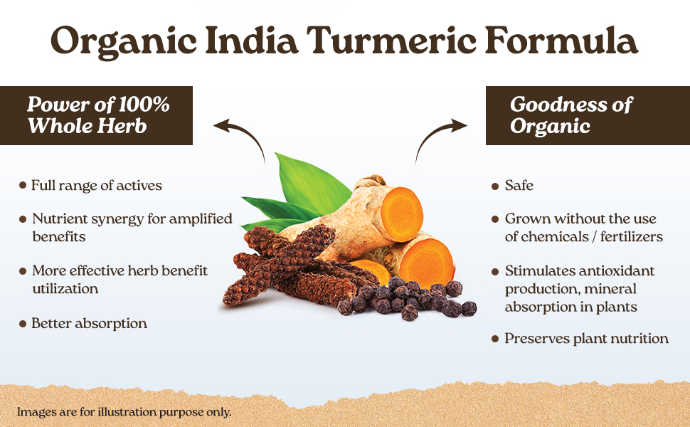 A TATA Product - Organic India Turmeric Formula - 60 Veg Capsules, Natural Anti-Inflammatory, Enhance Immunity, Liver Functions, Improves Metabolism, Skin, Bone & Joint Health, GMP & NPOP Certified