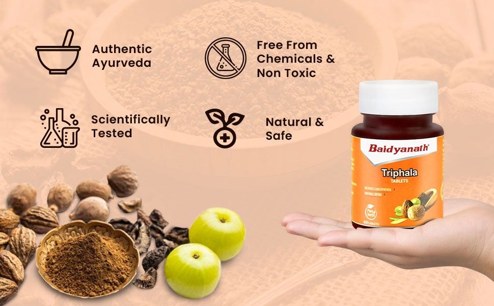 Baidyanath Ayurved Triphala 60 Tablets (500mg / Per Serving) | Supports Healthy Digestion | Improves Bowel Wellness| Relieves Constipation