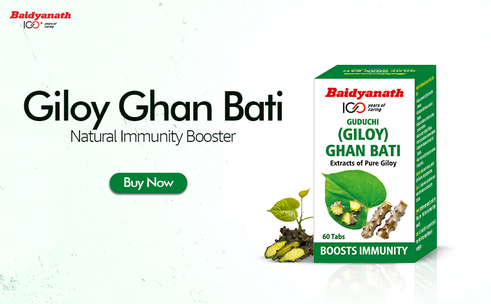 Baidyanath Giloy Ghan Bati 60 Tablets | Boosts Immunity & Digestion | Ayurvedic Guduchi Tablets for Fever, Detox, Acidity & Skin | Herbal Supplement for Health & Wellness | (Pack of 2)
