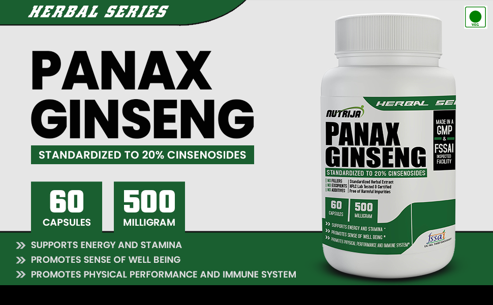 NutriJa Panax Ginseng Extract 500mg - 60 Capsules