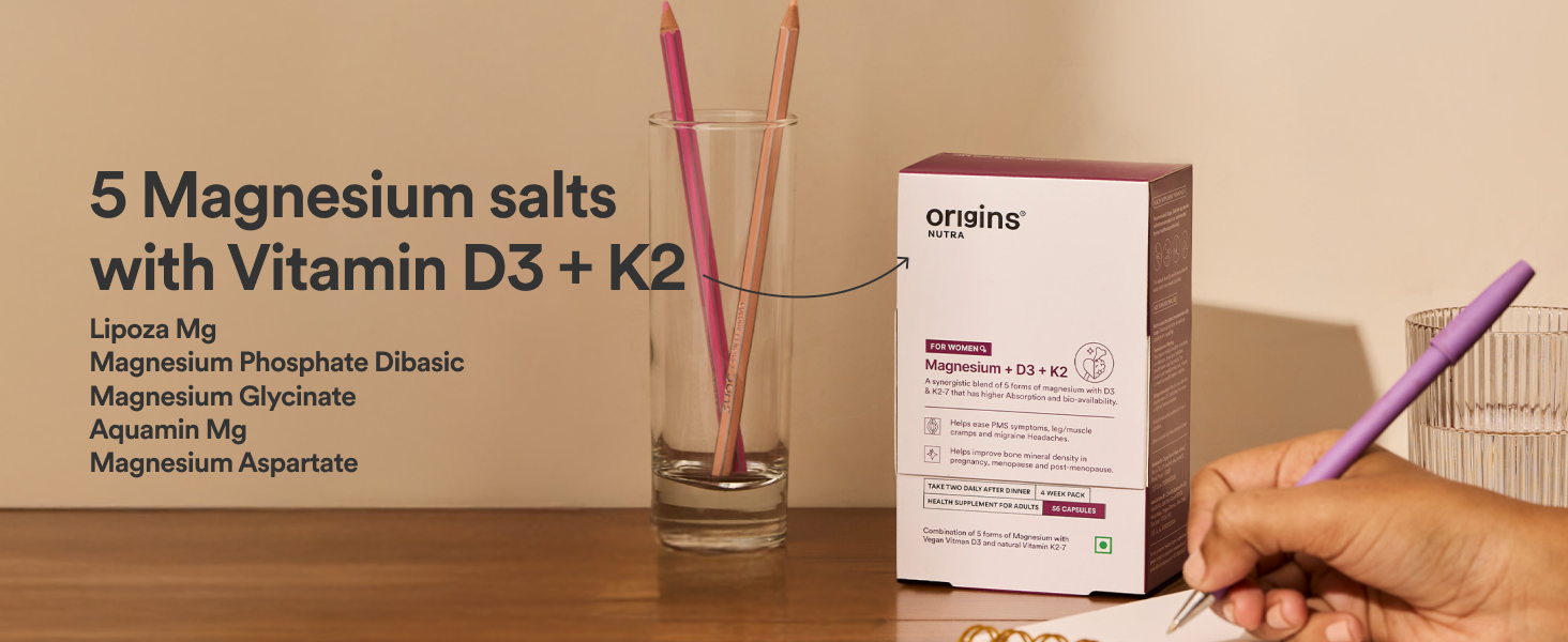 Origins Nutra 5-in-1 Magnesium + D3 + K2-7 for Women | 370 mg Magnesium