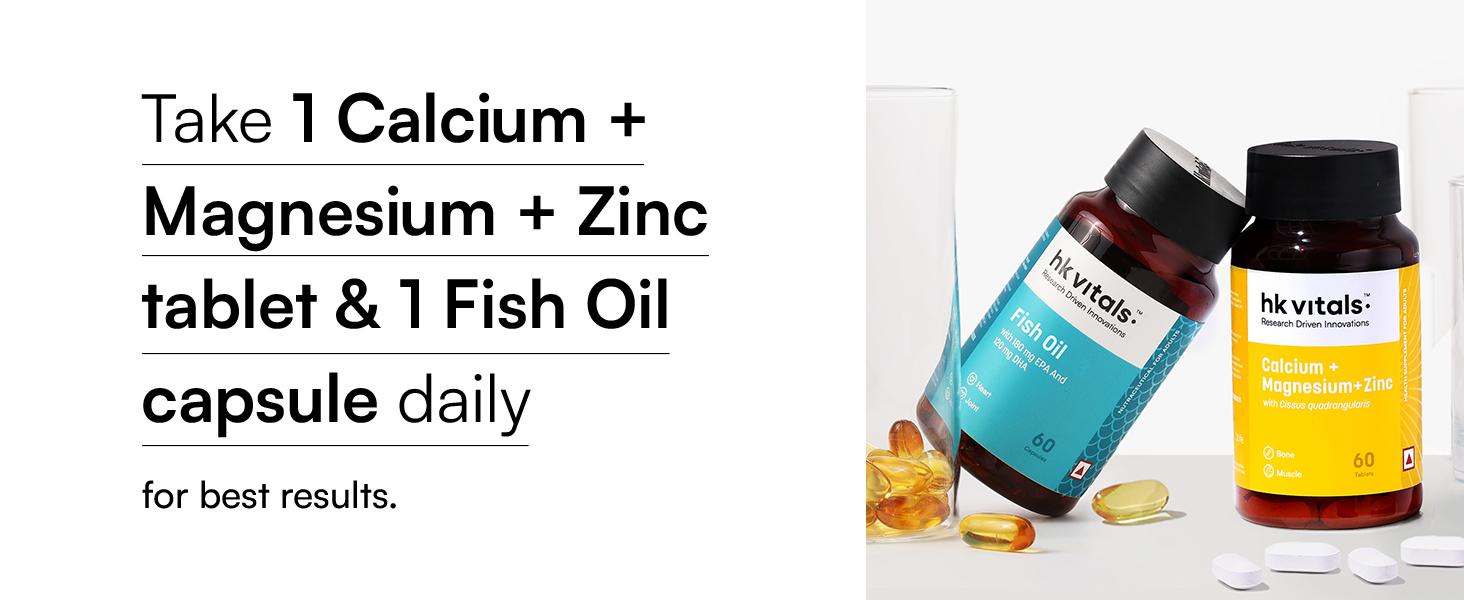 hk vitals Calcium Magnesium & Zinc + Fish Oil, 2 x 60 Tablets