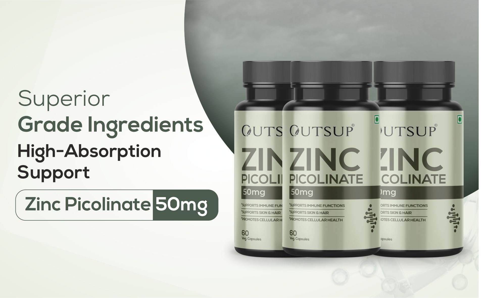 Zinc Picolinate 50 mg - High Absorption Chelated Zinc Supplement for Men & Women - Immune Support, Skin & Hair Health - Supports overall wellness, Muscle Strength & Metabolism - 60 Capsules