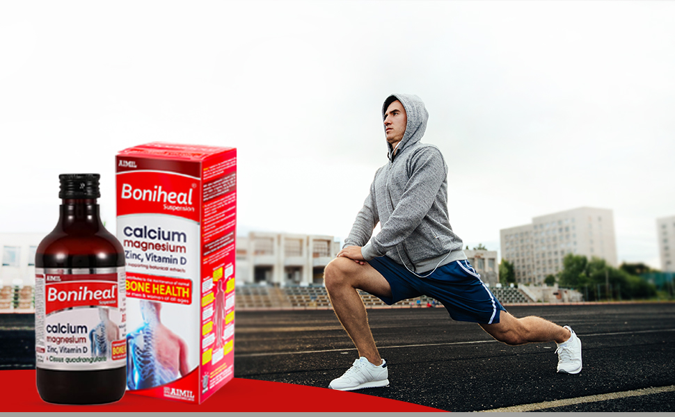 AIMIL Boniheal Suspension (200ml) | Calcium Supplement with Magnesium, Zinc & Vitamin D | Herbal Tonic for Bone Health & Joint Pain Relief for Men & Women (Pack of 1)