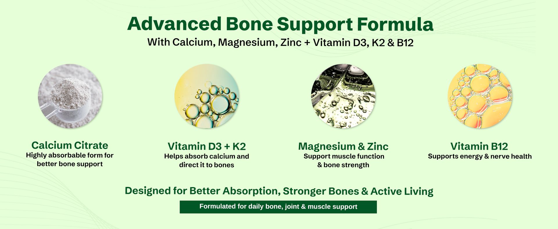 Nveda Calcium 1000mg with Vitamin D3, Magnesium, Zinc, Vitamin K2 & B12 | Bone Strength, Joint Support & Immunity Booster for Men & Women | 60 Vegetarian Tablets