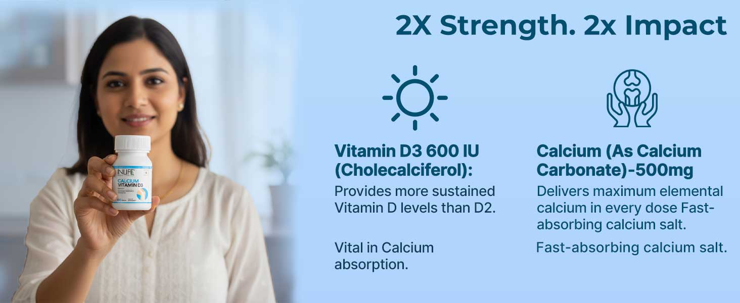 INLIFE Calcium and Vitamin D3 Tablets, Bone & Joint Support, 60 Count