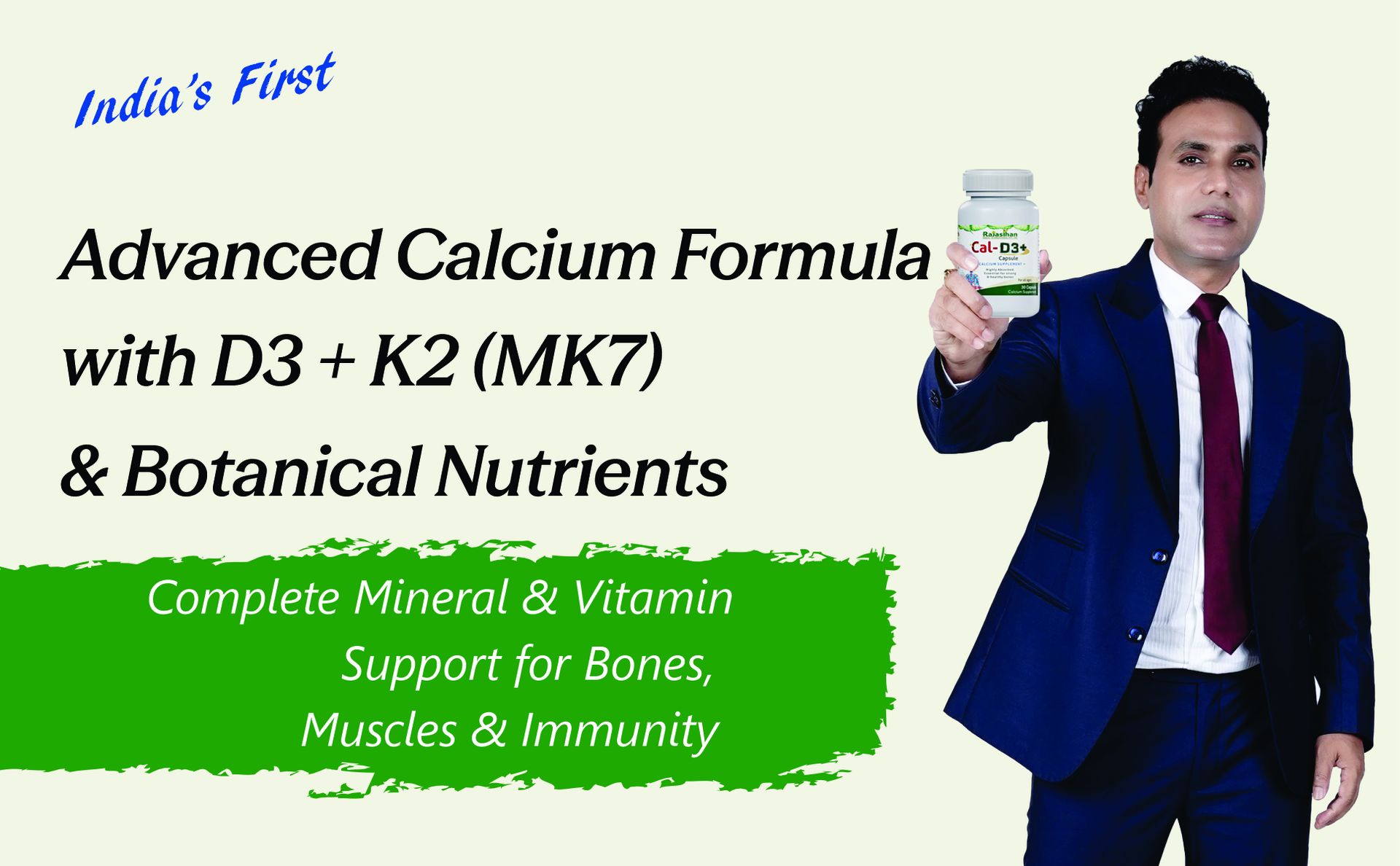 Cal-D3+ Capsules by Rajasthan Aushdhalaya | Calcium Supplement | Essential for Strong & Healthy bones | 30 Capsules