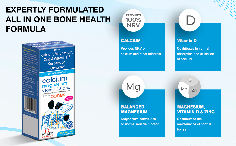 Osteocare Suspension - Calcium, Vitamin D3 & Zinc for Bone Health | Prevents Calcium Deficiency | Supports Osteoporosis, Osteopenia & Fracture Recovery | Safe for Children & Pregnancy | 200ml
