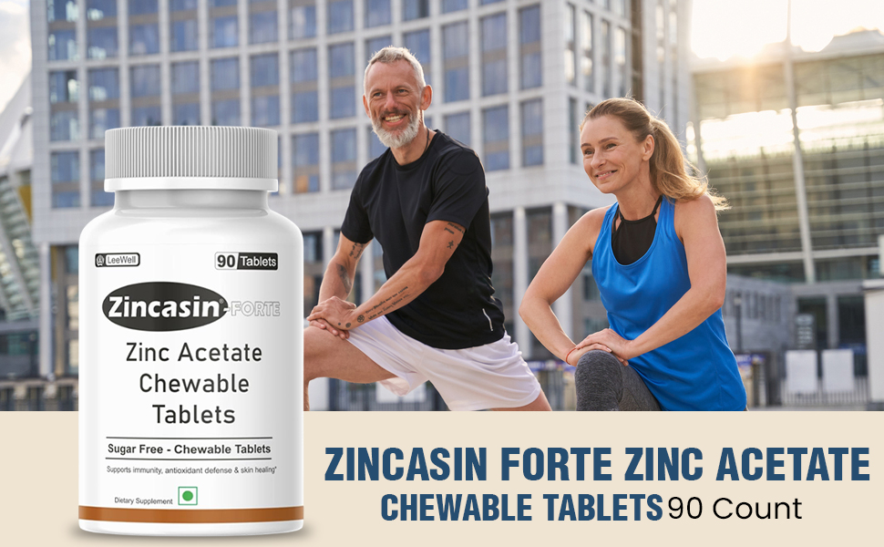Zincasin Forte (LeeWell) Zinc Acetate Sugar-Free Chewable Tablets, 90 Count, Dietary Supplement for Immunity Support