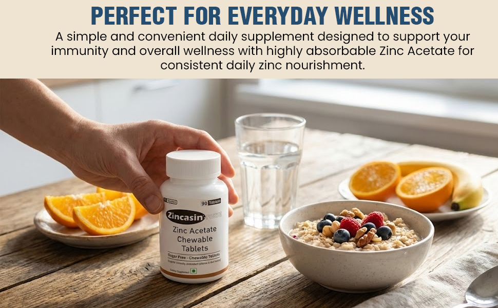 Zincasin Forte (LeeWell) Zinc Acetate Sugar-Free Chewable Tablets, 90 Count, Dietary Supplement for Immunity Support