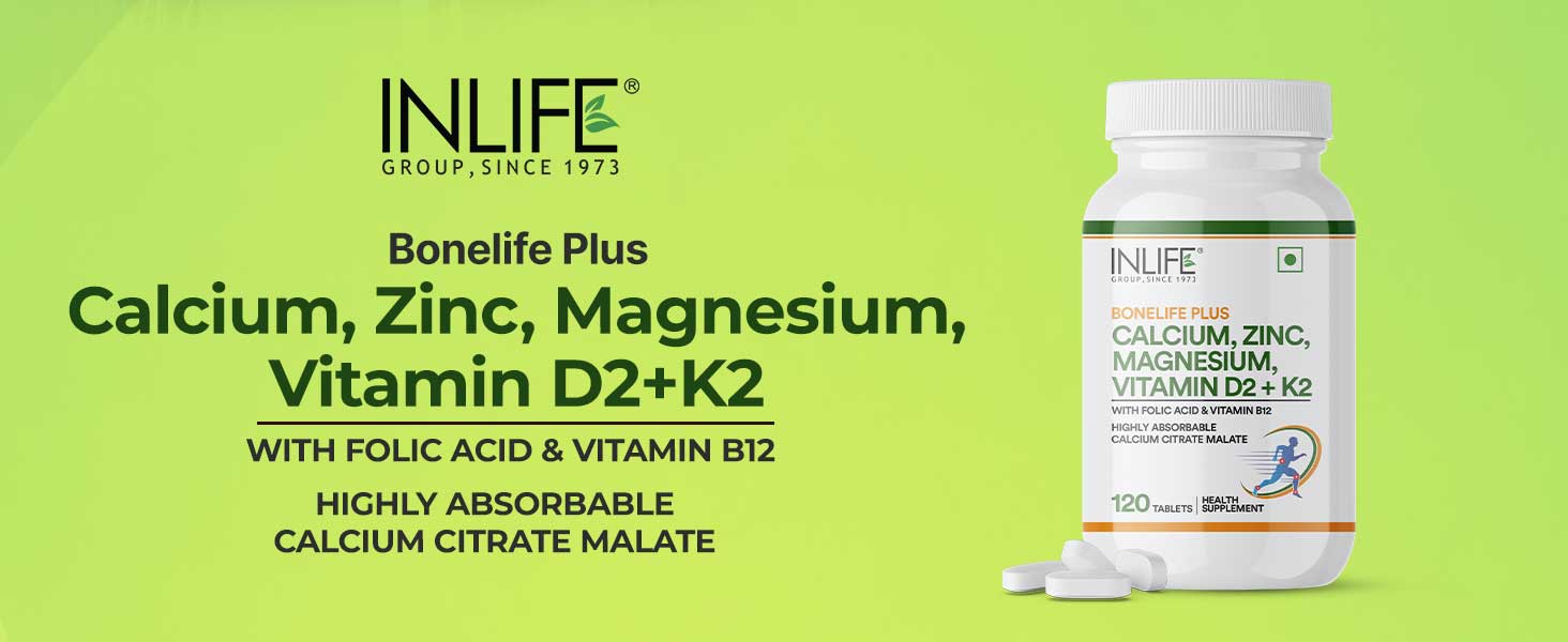 INLIFE Calcium Magnesium Zinc D2 B12 K2 MK7, Bone & Joint, 120 Tablets