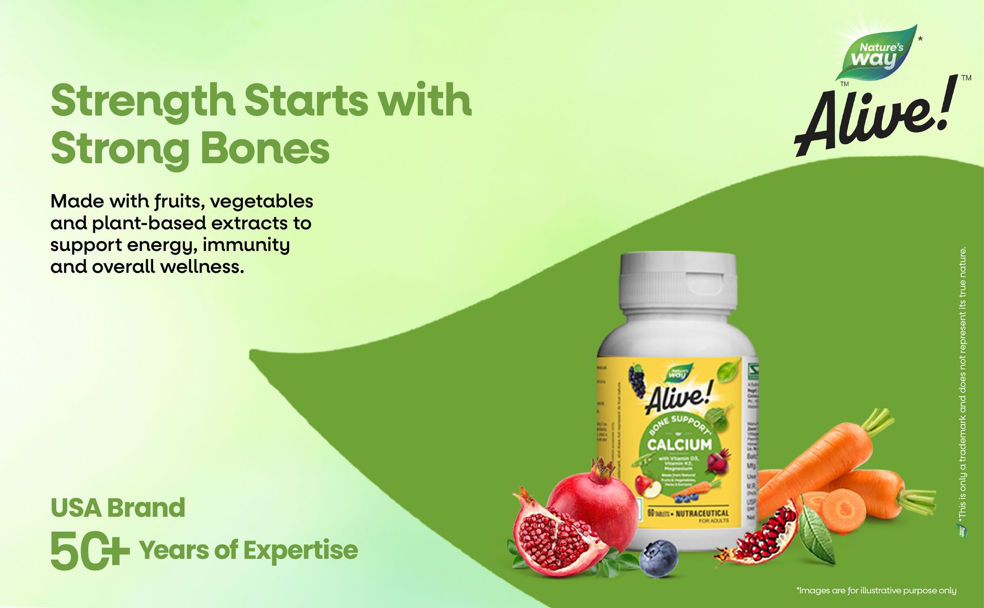 Nature's Way Alive Calcium Bone Support with Vitamin D3,Magnesium and Vitamin K2-7 | Joint and Bone support for Men & Women | Natural Calcium for Strong Bones & Teeth - 60 Veg Tablets