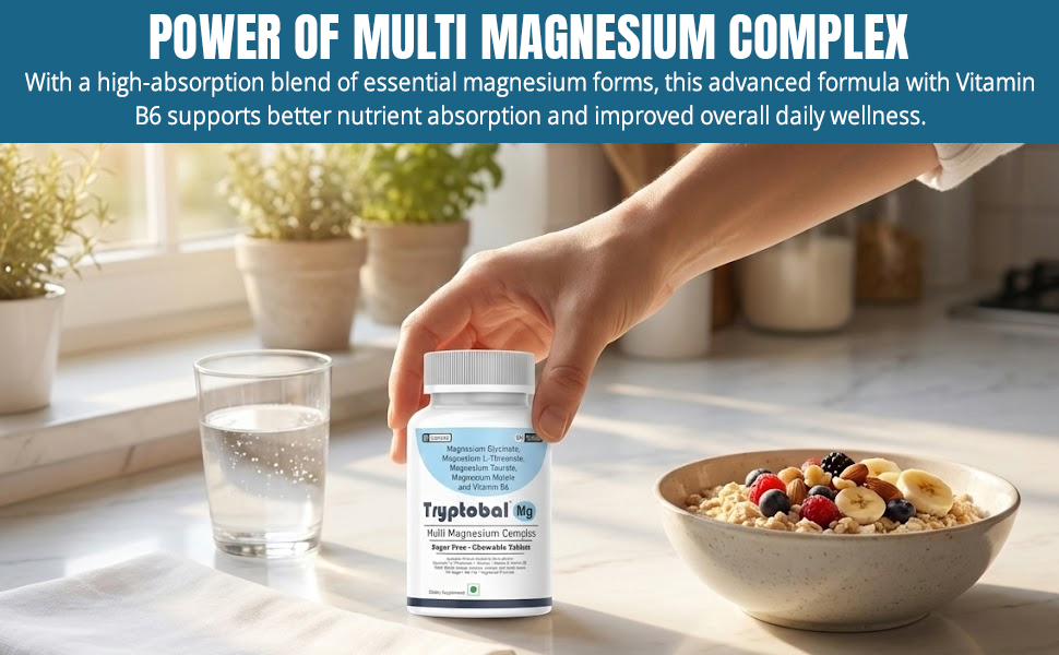 Mg ( LeeWell ) Chewable Multi Magnesium Complex Supplement | Magnesium L threonate, Magnesium Glycinate, Magnesium Taurate, Magnesium Malate, Vitamin B6 | Sleep, Stress Relief, Brain Focus, Heart & Muscle Support - 60 Sugar free Tablets