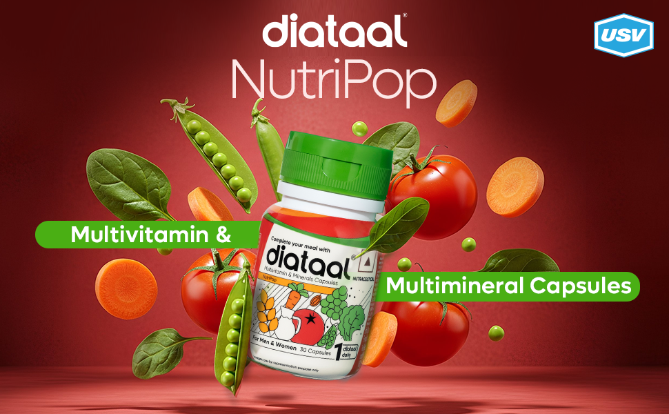 Diataal Multivitamin with Biotin, B12, Niacin, Zinc & Folic Acid | Daily Supplement for Hair, Skin, Immunity & Energy | Men & Women | 30 Capsules |Pack of 2|