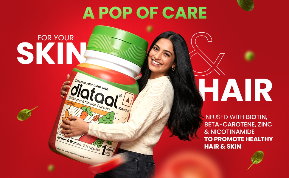 Diataal Multivitamin with Biotin, B12, Niacin, Zinc & Folic Acid | Daily Supplement for Hair, Skin, Immunity & Energy | Men & Women | 30 Capsules |Pack of 2|