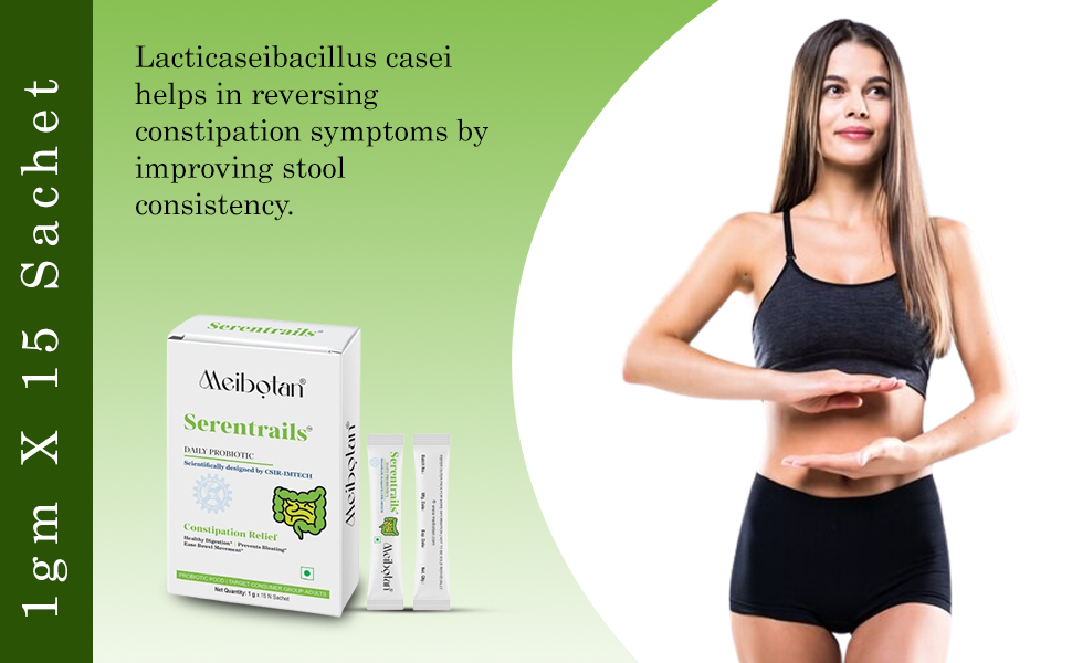 Serentrails Sachet India First 45 Billion Probiotic Blend Formulation designed by CSIR-IMTECH for Healthy digestion & IBS 1gm X 15 Sachet Orange Flavour (Men & Women)
