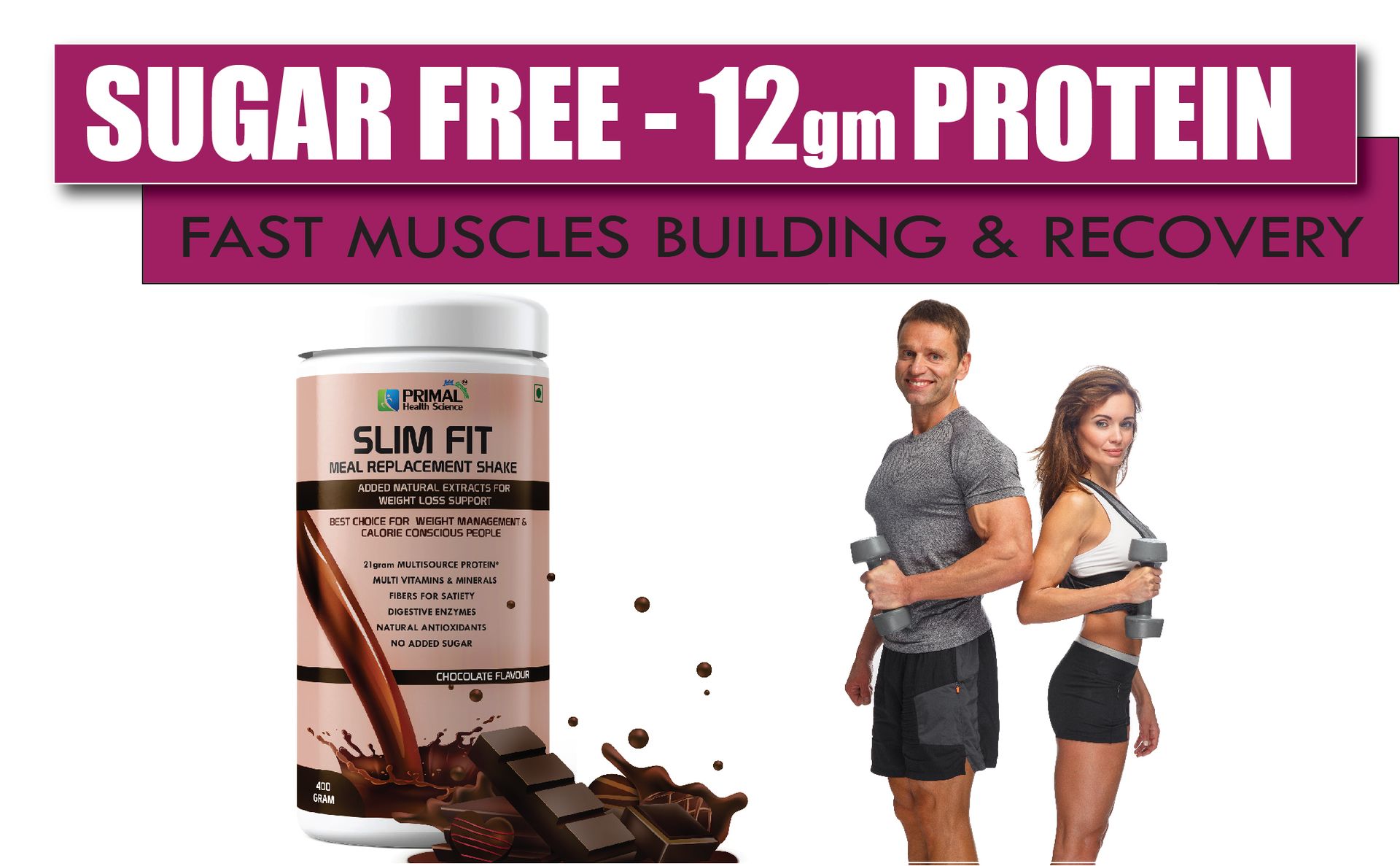 Slim Fit Meal Replacement Protein Shake 400g Chocolate Flavour | Sugar Free | Fiber | Digestive Enzymes | Vitamins & Minerals