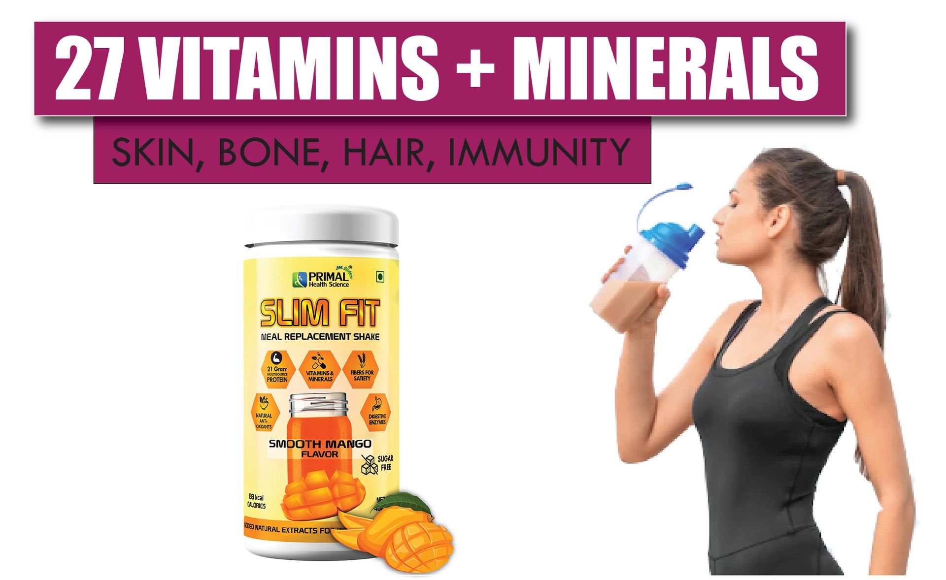 Slim Fit Meal Replacement Protein Shake 400g Chocolate Flavour | Sugar Free | Fiber | Digestive Enzymes | Vitamins & Minerals