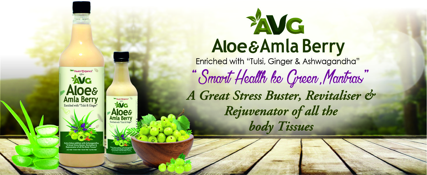 AVG Health Organics AVG Aloe and Amla Berry Green Juice Enriched with Ginger, Tulsi and Ashwagandha - Great Stress Buster , Sugar Free -500 ml