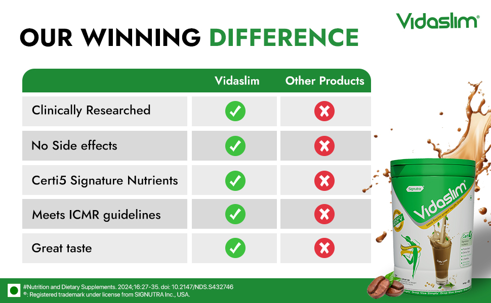 Vidaslim Caffe Latte 500g - Protein Powder For Men & Women Weight Control & Management | Clinically Proven Meal Replacement Protein Health Shake | No Added Sugars | 22.8g Protein Per Serve | Green Tea & White Kidney Bean Extracts