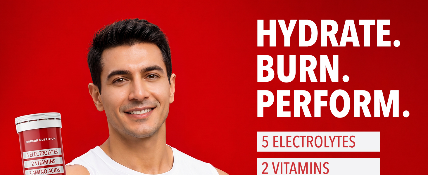Hydro Burn | Advanced Hydration & Fat Loss | Creatine | Apple Cider Vinegar | 5 Electrolytes + 2 Vitamins + 2 Amino Acids | Instant & Sustained Energy | Supports Fat Reduction | Electrolyte Drink |20 Tabs