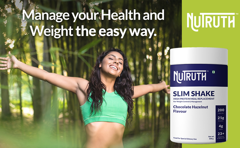 High Protein Meal Replacement Chocolate Hazelnut Flavoured Slim Shake | 21 Gm Protein/Serving | Weight Control & Management Protein Shake (500 Gm) (Pack of 2)