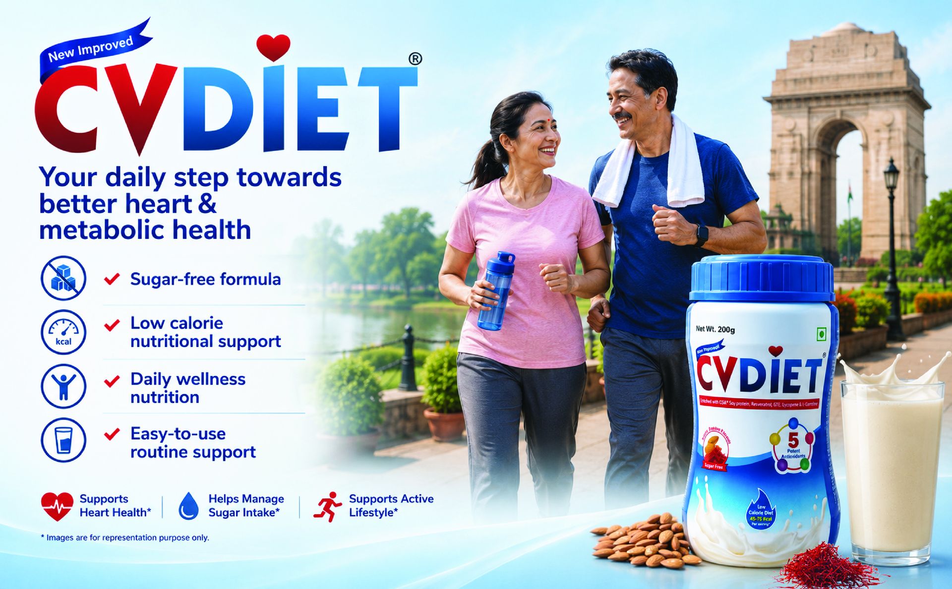 CVDiet Cardiac Nutritional Shake for Heart Health & Metabolic Wellness | Supports Healthy Blood Sugar, Cholesterol & Insulin Response | Low Calorie Heart Supplement for Weight Management | Sugar Free | 200gm Pack of 3
