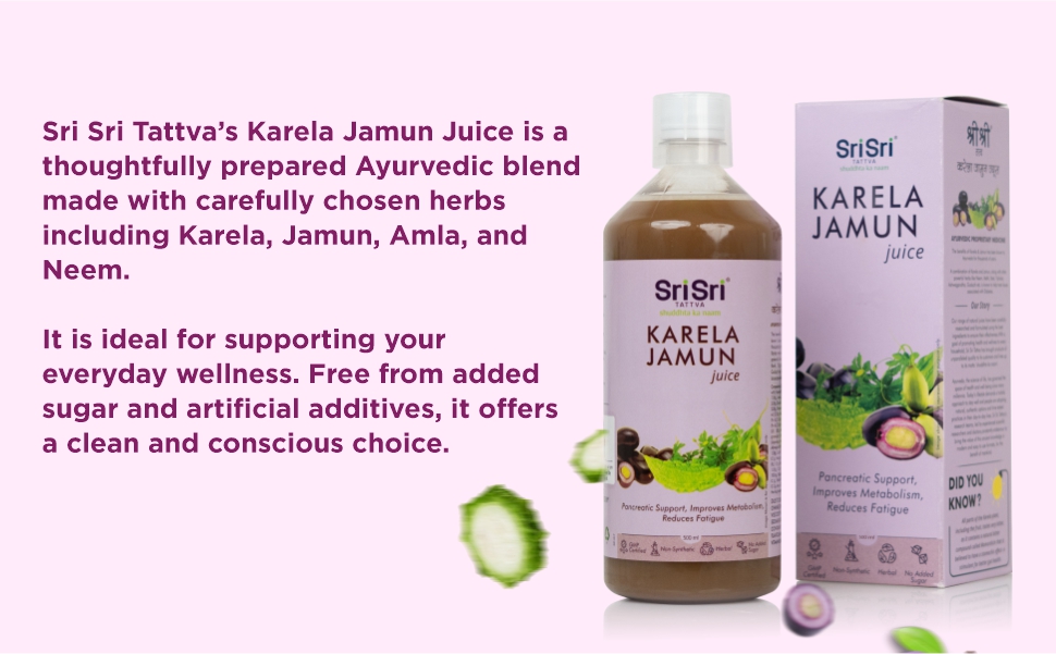 Sri Sri Tattva Karela Jamun Juice - 500 ml | Metabolic & Digestive Wellness Support | With Karela, Jamun, Amla, Neem & Giloy; No Added Sugar | (500 ml x Pack of 2)