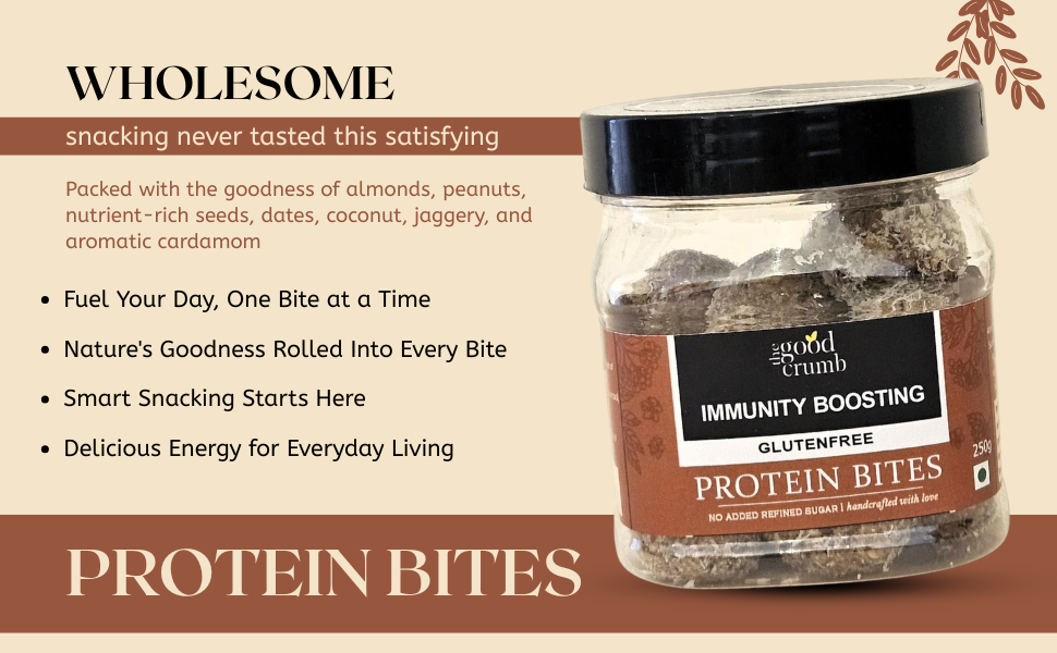 The Good Crumb Immunity Boosting Protein Bites I 250g I High Protein Laddoos I Made with Almonds, Peanuts, Sesame, Sunflower, Pumpkin, Flaxseeds, Dates, Coconut, Jaggery & Cardamom I Gluten-free I Healthy Snack
