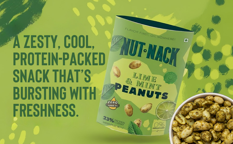NUTNACK | Lime And Mint Peanuts | Zero Added Oil Extra Crunch Peanut Snack With Tangy Lime And Refreshing Mint Flavour | Travel Friendly Ready To Eat Snack | 45g