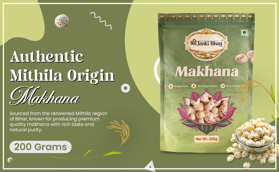 SHREE JANKI BHOG Premium Raw Makhana 200g | Fox Nuts (Phool Makhana) | Natural Lotus Seeds | High Protein Healthy Snack | Gluten Free | Fasting Food | Roasted Snack Ingredient
