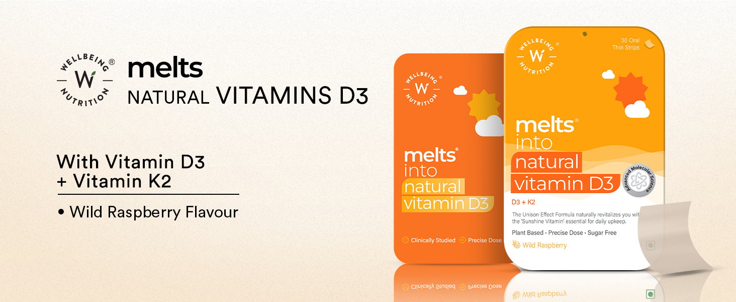 Wellbeing Nutrition Melts Natural Vitamin D3 600IU + K2 as MK7 with Resveratrol, Vitamin A | For Calcium Absorption Immunity, Heart, Bone, Cellular Protection, 30 Oral Strips